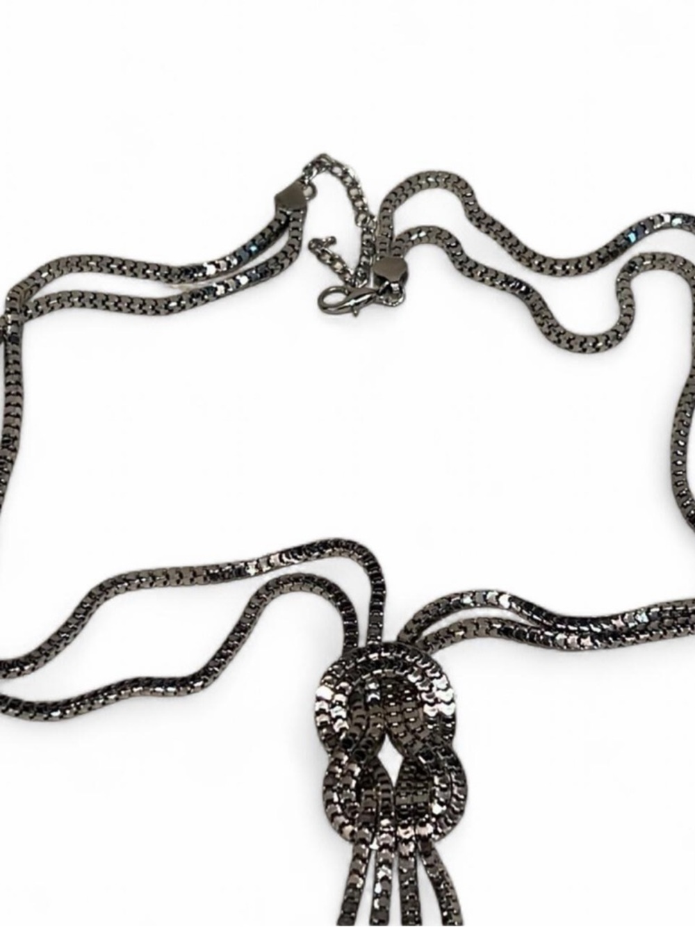 Silver Lariat Y Chain Necklace Statement Drop - Picture 3 of 8